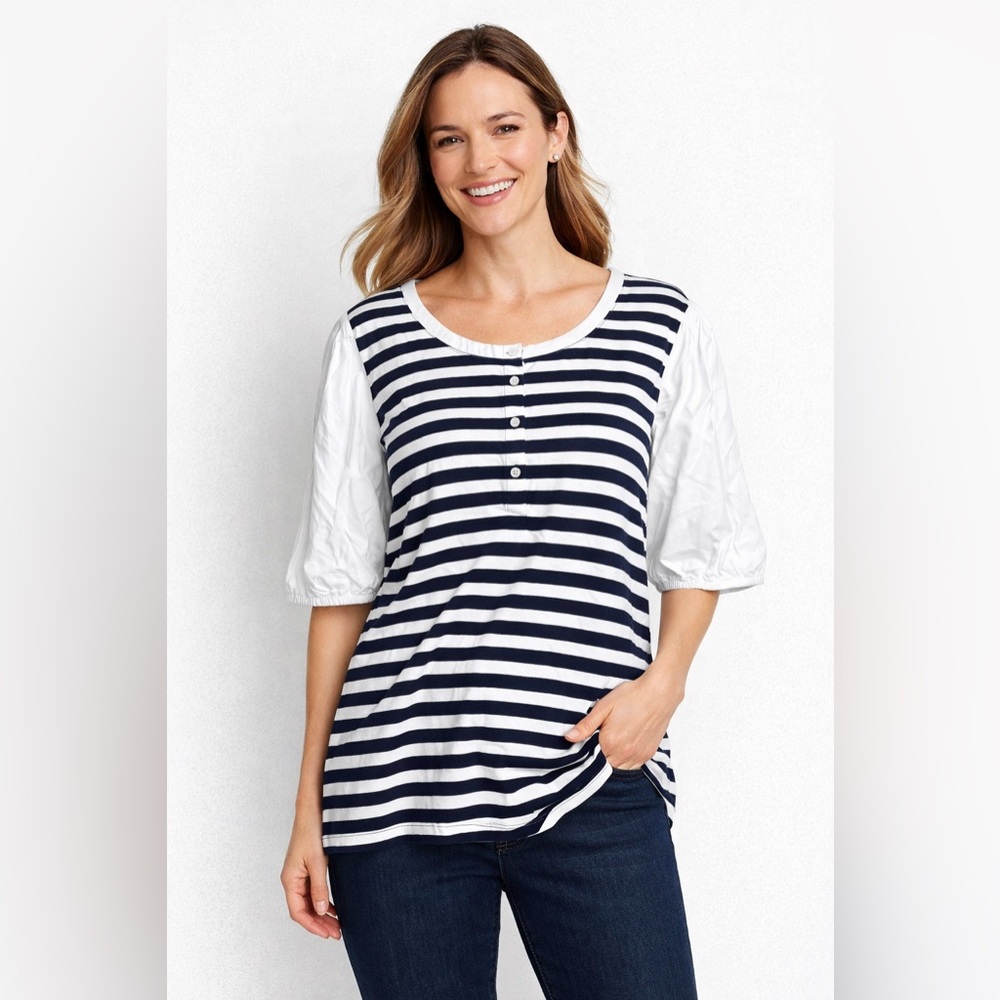 Talbots-Black and White Striped Top Puffed sleeves Size‎ 3X